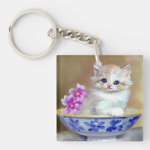 White Kitten Illustratie Sleutelhanger