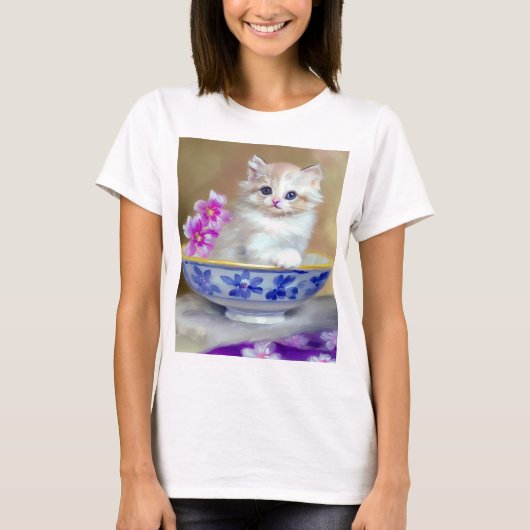  White Kitten Illustratie T-shirt (Voorkant)