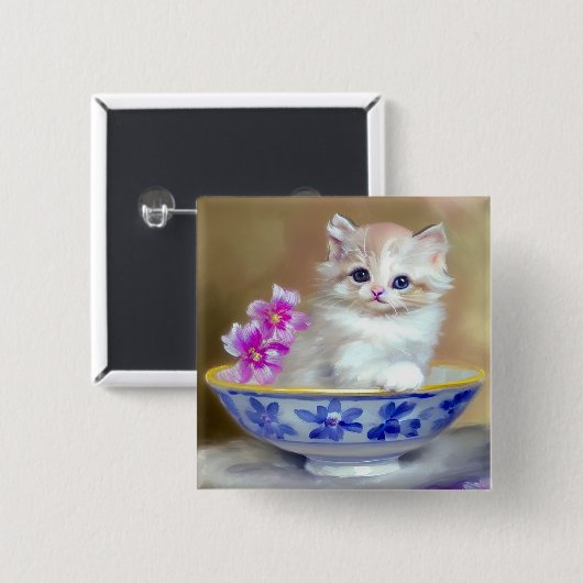  White Kitten Illustratie Vierkante Button 5,1 Cm (Voorkant /achterkant)