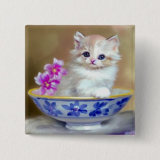  White Kitten Illustratie Vierkante Button 5,1 Cm (Voorkant)