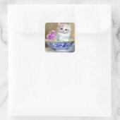  White Kitten Illustratie Vierkante Sticker (Tas)