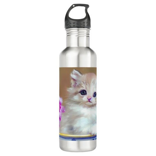  White Kitten Illustratie Waterfles (Voorkant)