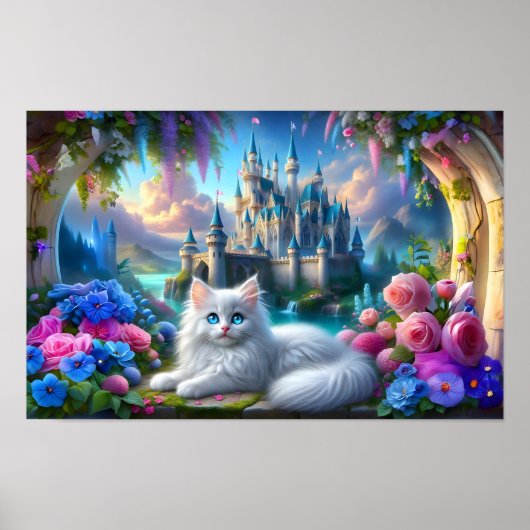 White Kitten in het Magische Fantasy Koninkrijk Poster (Voorkant)