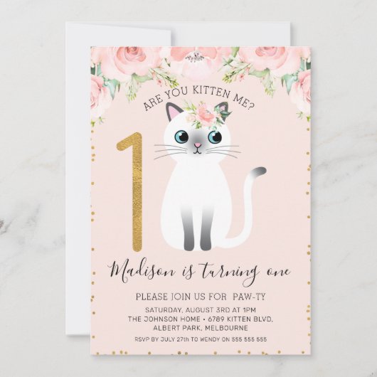 White Kitten is je die me de eerste verjaardag ver Kaart (Voorkant)