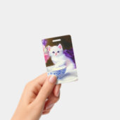  White Kitten met Paars lintje Badge (Handheld)