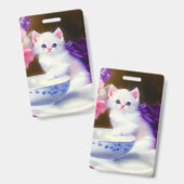  White Kitten met Paars lintje Badge (Voor- en achterkant)
