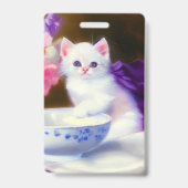  White Kitten met Paars lintje Badge (Achterkant)