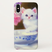  White Kitten met Paars lintje Case-Mate iPhone Case (Achterkant)