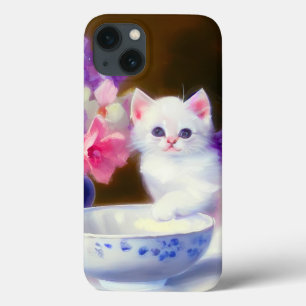  White Kitten met Paars lintje Case-Mate iPhone Case