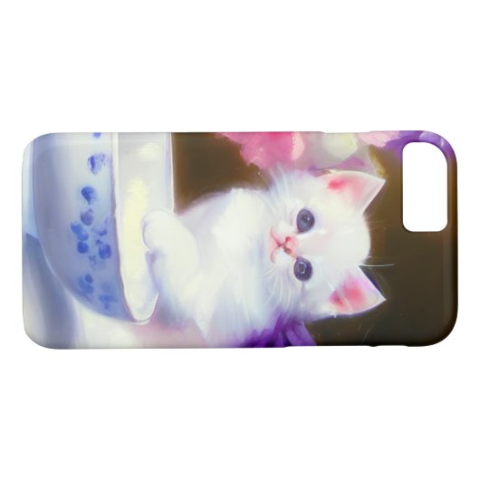  White Kitten met Paars lintje Case-Mate iPhone Case (Achterkant (Horizontaal))