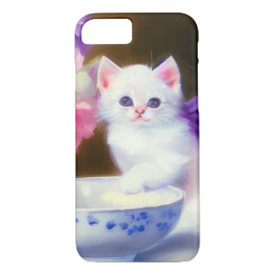  White Kitten met Paars lintje iPhone 8/7 Hoesje