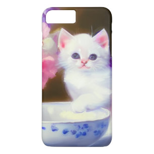 White Kitten met Paars lintje iPhone 8/7 Plus Hoesje