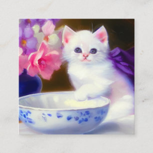 White Kitten met Paars lintje Informatiekaartje