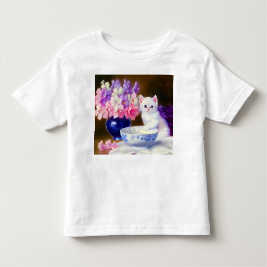  White Kitten met Paars lintje Kinder Shirts (Voorkant)