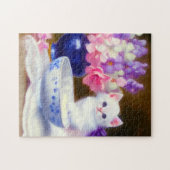 White Kitten met Paars lintje Legpuzzel (Horizontaal)