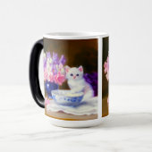 White Kitten met Paars lintje Magische Mok (Voorkant links)