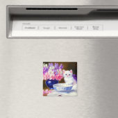 White Kitten met Paars lintje Magneet (Insitu (Vaatwasser))