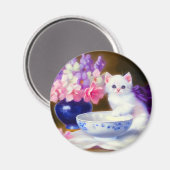 White Kitten met Paars lintje Magneet (Voorkant / Achterkant)