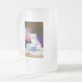  White Kitten met Paars lintje Matglas Bierpul (Voorkant links)