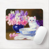 White Kitten met Paars lintje Muismat (Met muis)