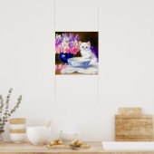 White Kitten met Paars lintje Poster (Keuken)