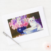  White Kitten met Paars lintje Rechthoekige Sticker (Envelop)