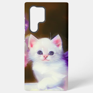  White Kitten met Paars lintje Samsung Galaxy Hoesje