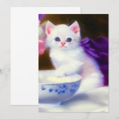 White Kitten met Paars lintje Save The Date (Voorkant / Achterkant)