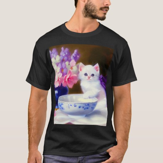 White Kitten met Paars lintje T-shirt (Voorkant)