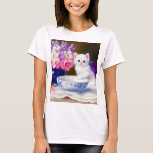  White Kitten met Paars lintje T-shirt