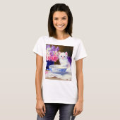 White Kitten met Paars lintje T-shirt (Voorkant volledig)