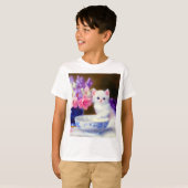  White Kitten met Paars lintje T-shirt (Voorkant volledig)