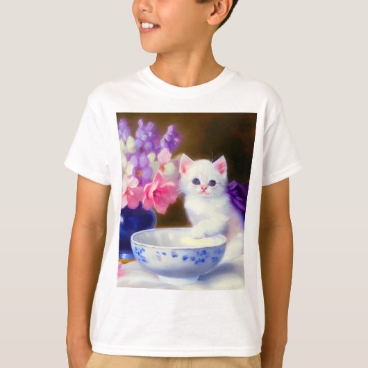  White Kitten met Paars lintje T-shirt (Voorkant)