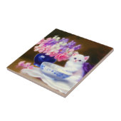  White Kitten met Paars lintje Tegeltje (Zijkant)