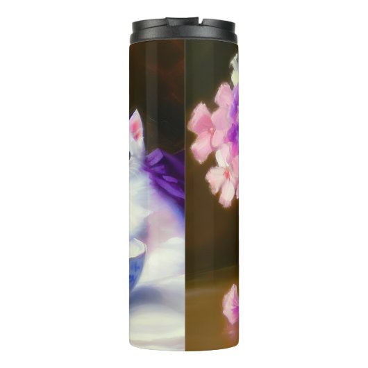 White Kitten met Paars lintje Thermosbeker (Achterkant)