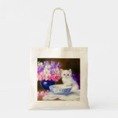  White Kitten met Paars lintje Tote Bag (Achterkant)