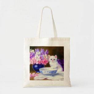  White Kitten met Paars lintje Tote Bag