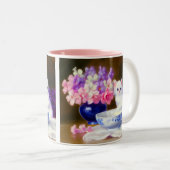 White Kitten met Paars lintje Tweekleurige Koffiemok (Voorkant rechts)