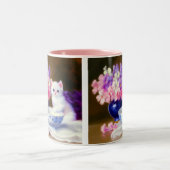 White Kitten met Paars lintje Tweekleurige Koffiemok (Center)