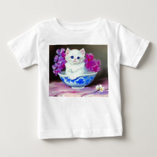 White Kitten met roze bloemen (Voorkant)