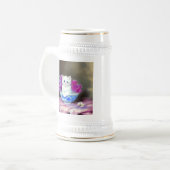  White Kitten met roze bloemen Bierpul (Voorkant links)