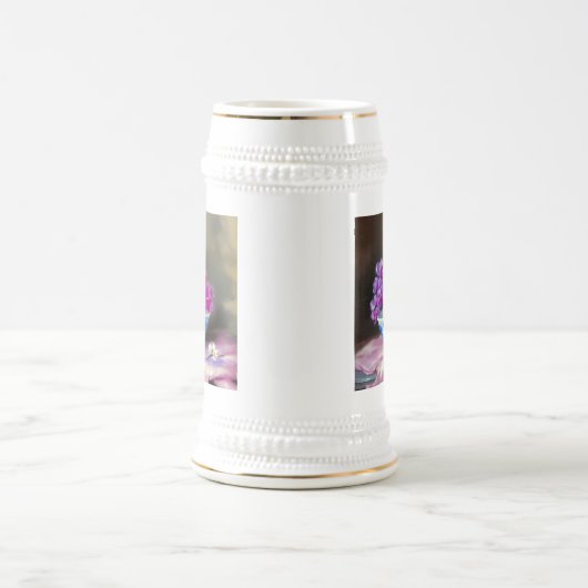 White Kitten met roze bloemen Bierpul (Center)