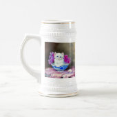 White Kitten met roze bloemen Bierpul (Links)