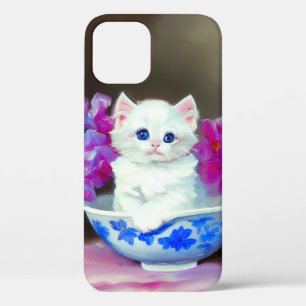  White Kitten met roze bloemen Case-Mate iPhone Case