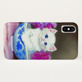 White Kitten met roze bloemen Case-Mate iPhone Case (Achterkant (horizontaal))
