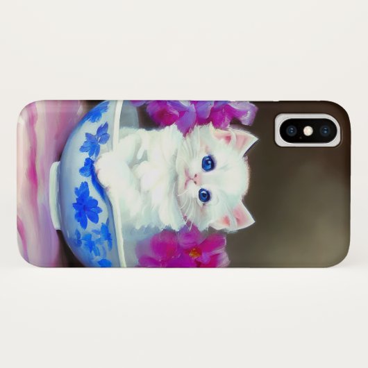 White Kitten met roze bloemen Case-Mate iPhone Case (Achterkant (horizontaal))