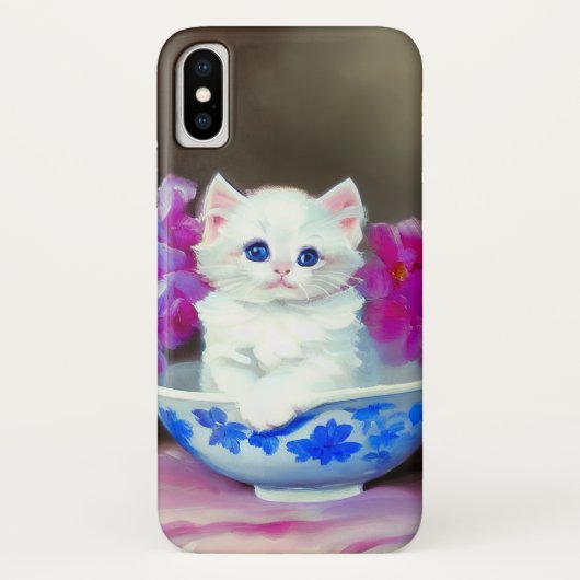 White Kitten met roze bloemen Case-Mate iPhone Case (Achterkant)