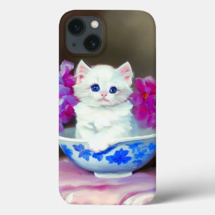  White Kitten met roze bloemen Case-Mate iPhone Case