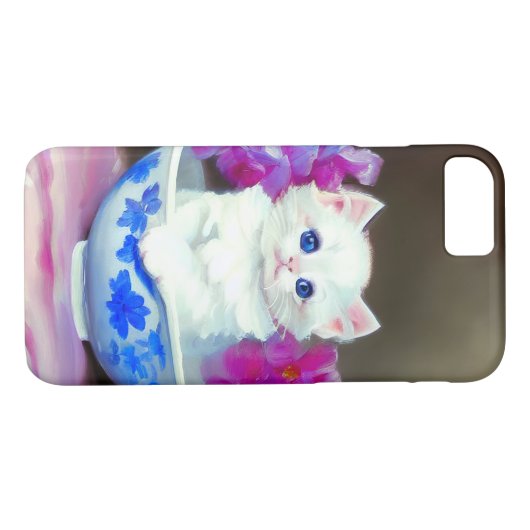  White Kitten met roze bloemen Case-Mate iPhone Case (Achterkant (Horizontaal))