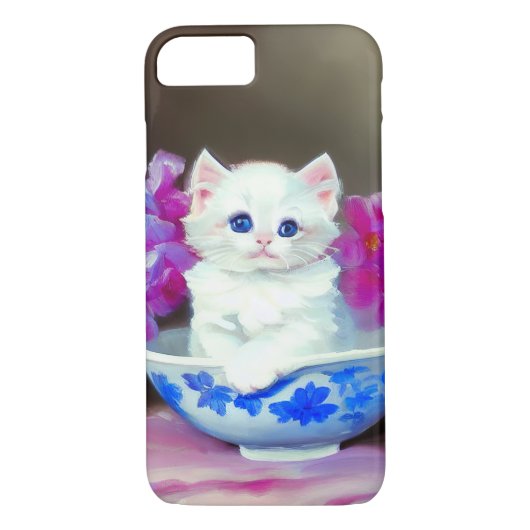  White Kitten met roze bloemen Case-Mate iPhone Case (Achterkant)